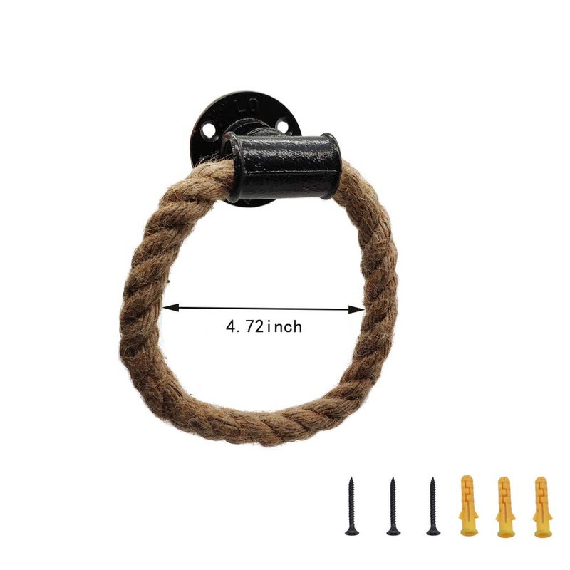 ROXLLGJC Nautical Towel Ring,Industrial Pipe Rope Towel Ring Wall Mounted Rustic Hand Towel Holder Bathroom Decor - Image 5